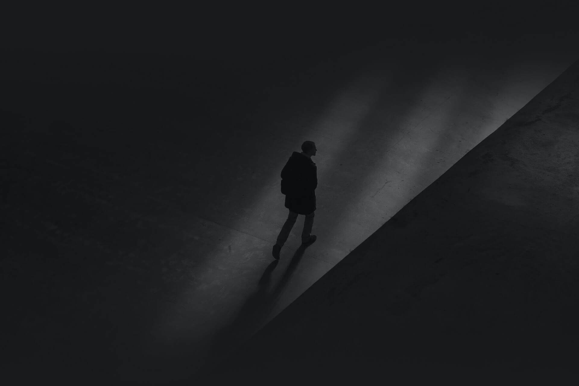 A person walking from top of POV.
